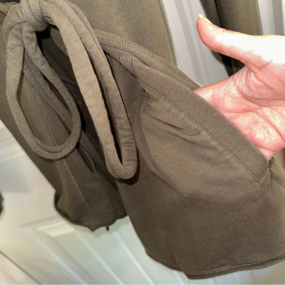 DKNY active olive green open front, belted cardigan, women, no size tag - Picture 7 of 11